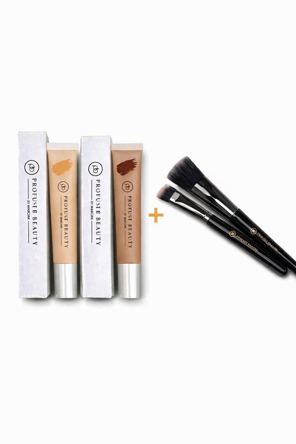 Concealor-plus-brushes.png Profuse Beauty Liquid Concealer + Flat Brush + Concealer Brush - Image 1